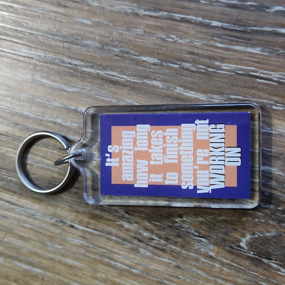 Lazy Slacker Procrastinator Funny Keychain Purple Orange plastic